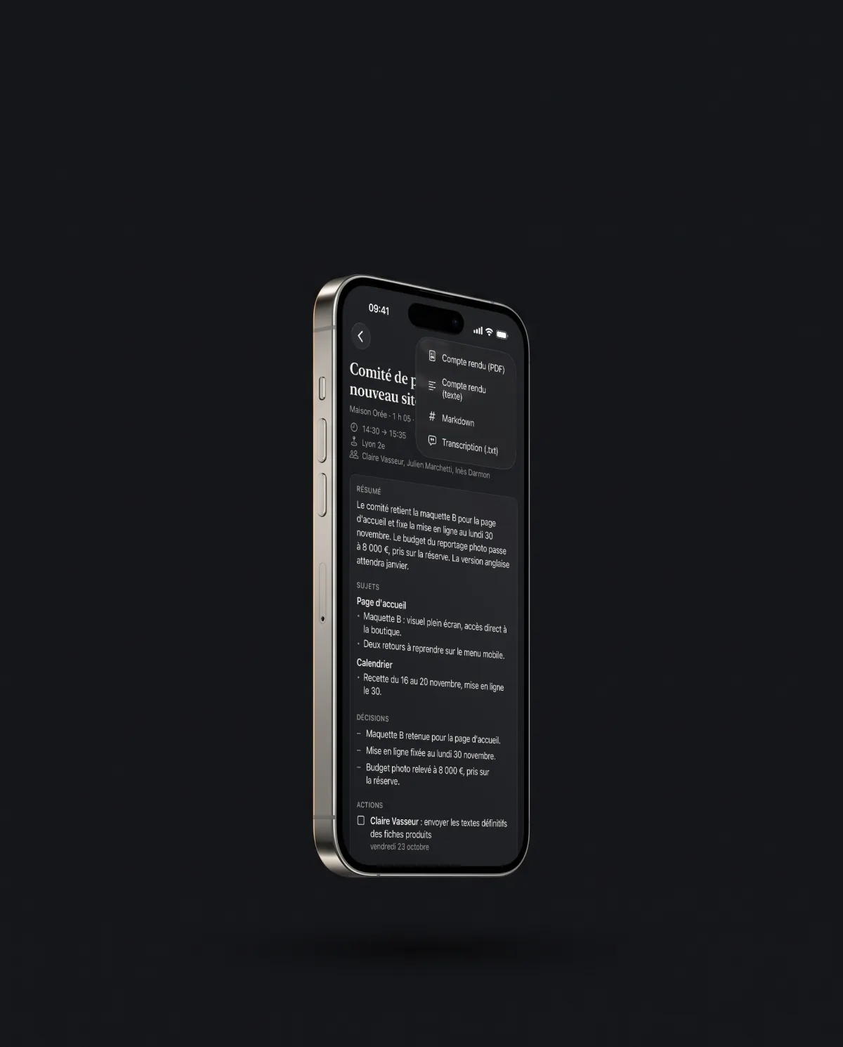 Le compte rendu en PDF à côté de l'iPhone